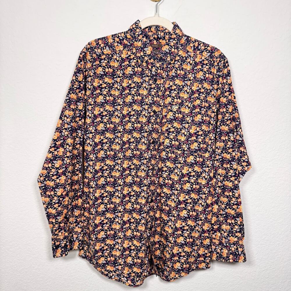 Ariat Mens Neil Fitted Long Sleeve Button Shirt Sz M 100% Cotton Floral Western